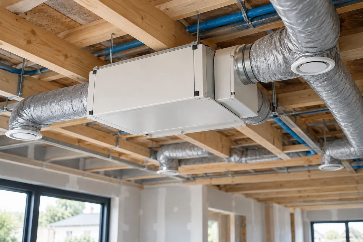 Caisson gainable et gaines isolées dans un faux plafond ouvert
