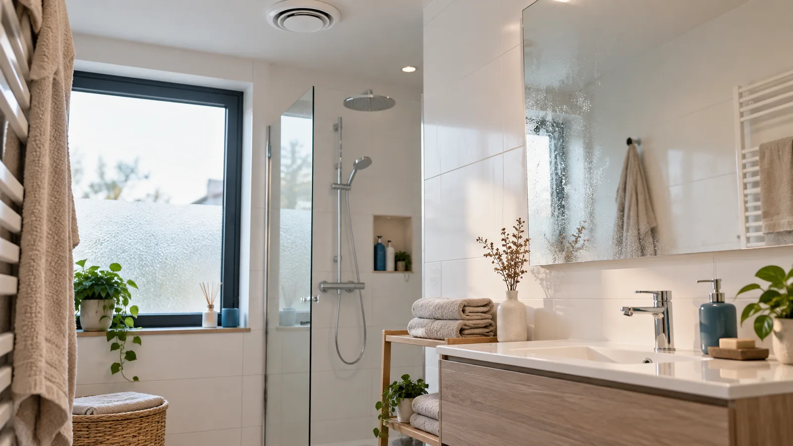 Bouche d'extraction ronde au plafond d'une salle de bain
